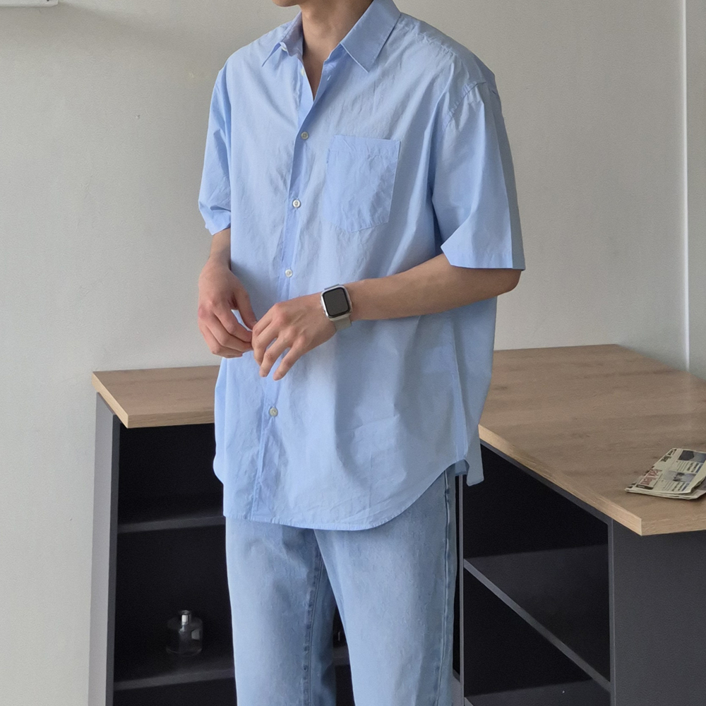 남자 반팔 셔츠 오버핏 구김없는 오버핏 쿨 여름 남성 남방 이미지 6