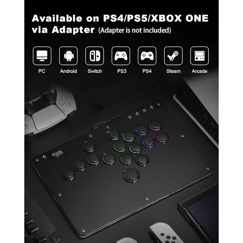 Haute42 레버리스 컨트롤러 아케이드 스틱 R16 블랙 컨트롤러(림 포함), 프리미엄 컨트롤러(PC /PS4 / 스위치 게임용 크리스탈 로우 프로파일 핫 스왑 및 SOCD 지원 - 상세 이미지 2