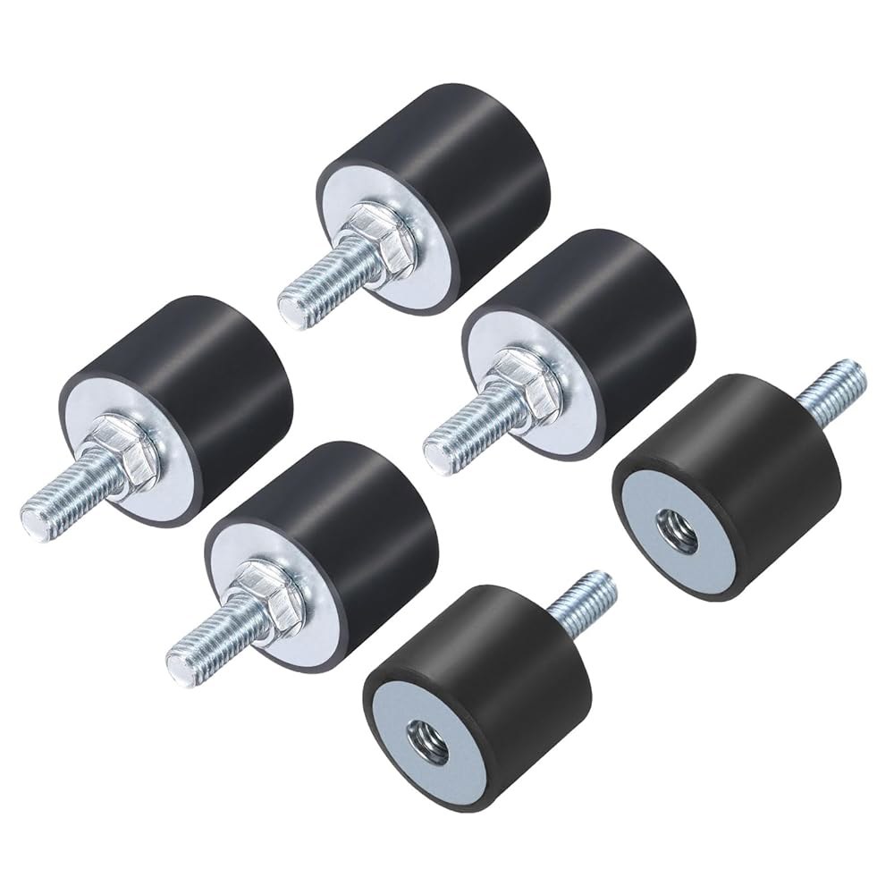 Uxcell 6pcs M8x23mm 고무 아이솔레이터 장착, 스터드 30x25mm 남성 진동 충격 흡수 아연 도금 원통형 실 M8 잠금 너트 방진 장착 - 상품 이미지