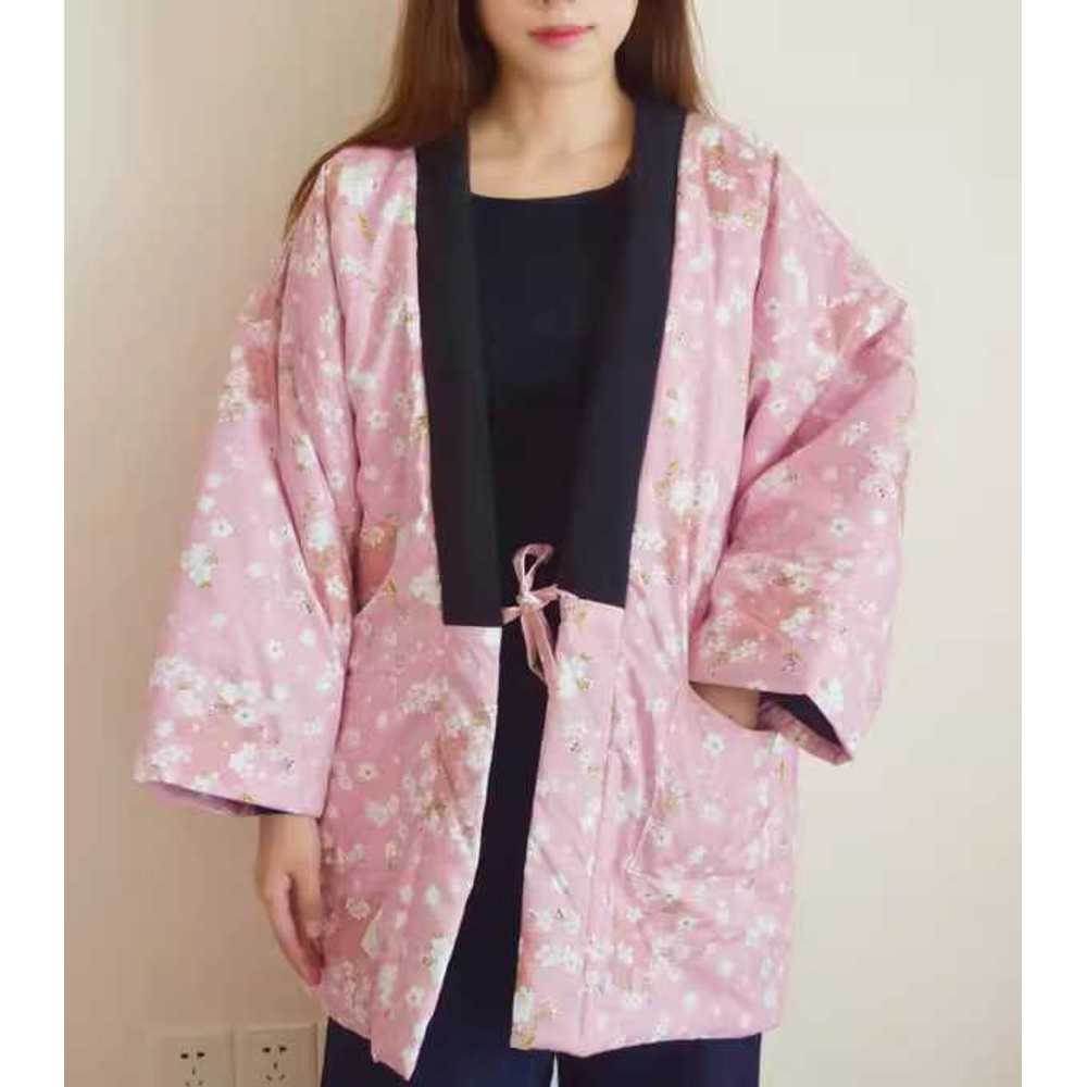 한텐 깔깔이 하오리 일본 기모노 파자마 잠옷 빈티지 벚꽃 반쌍 - 상품 이미지