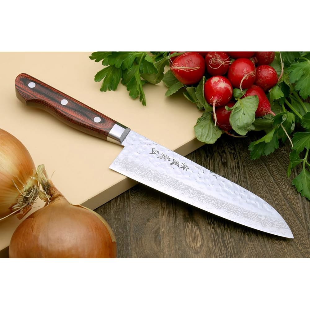 요시히로 VG10 16겹 망치 다마스쿠스 스테인리스 스틸 산토쿠 셰프 나이프 (7인치(180mm)) Mahogany Handle 5.3 - 상세 이미지 2