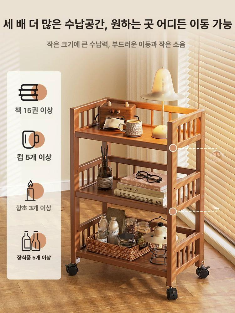 우드 트롤리 주방 원목서빙카트 틈새카트 원목웨건 이동식수납카트 - 상세 이미지 2