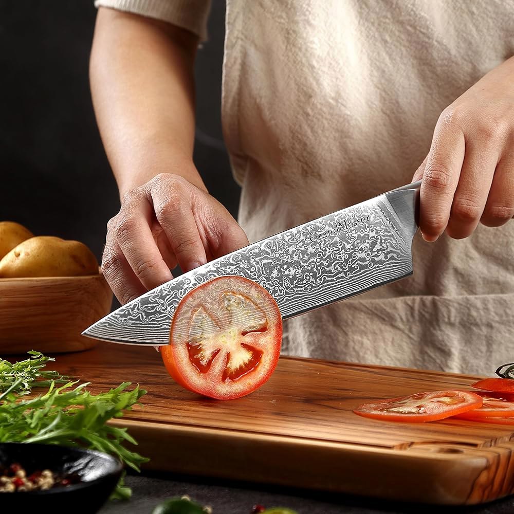 그랜드메서 다마스쿠스 셰프 나이프, 8인치 일본식 스틸 주방 67겹 AUS-10 스틸, 인체공학적 오리지널 올리브 나무 손잡이, 가정용 주방용 요리 나이프 선물 아이디어 - 상세 이미지 2