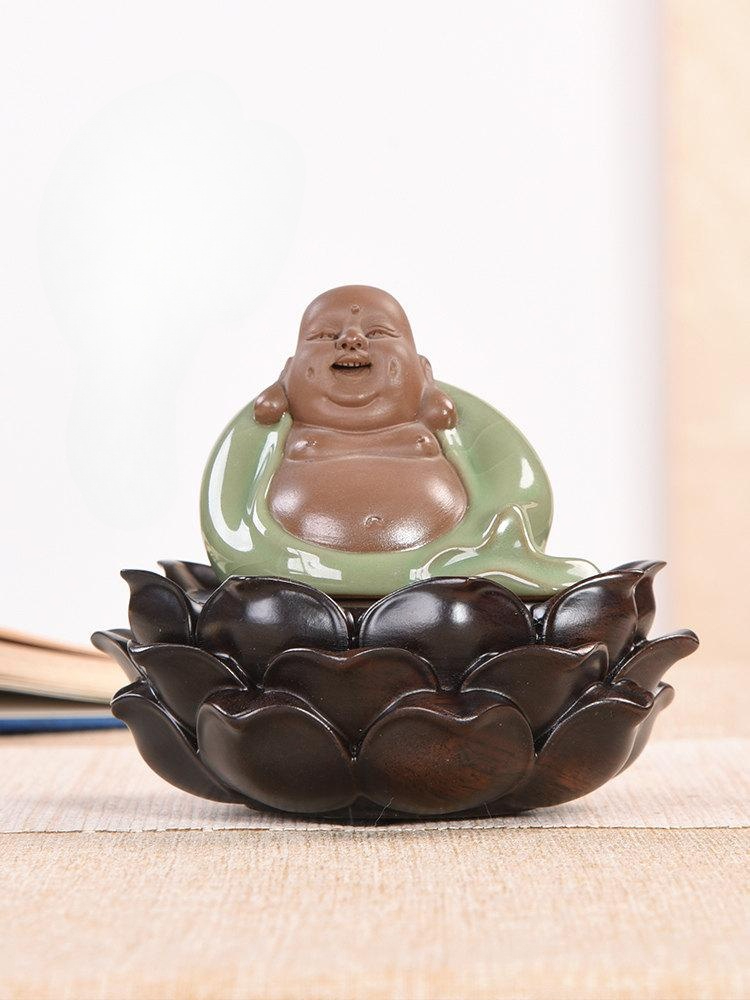 연꽃 불상받침대 세라믹 도자기 불교용품 인테리어 타원형 높이 빈티지 선물용 백자 - 상품 이미지