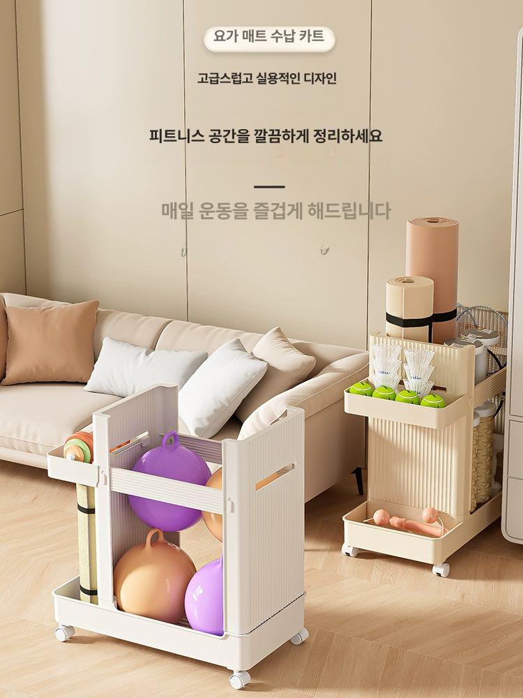 운동기구 정리함 요가매트 라켓 바구니 수납 이동식 트롤리 - 상세 이미지 2