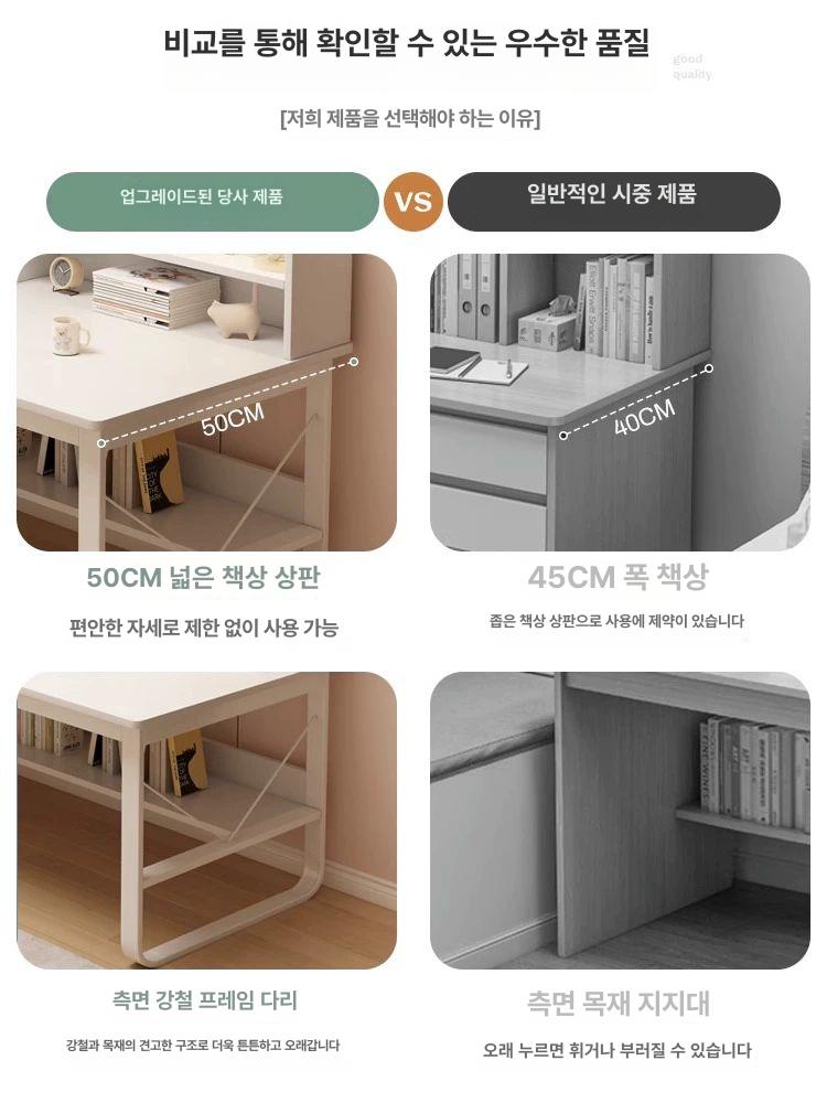 대학생 공부책상 데스크 일자형 청소년 간이 서재 조립 고등 자취방 선반형 - 상세 이미지 4