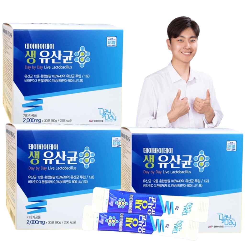 배변활동원활 쾌변 장건강도움 2500억 CFU이상(1포 40억) 데이바이데이 생유산균 3개 - 상품 이미지