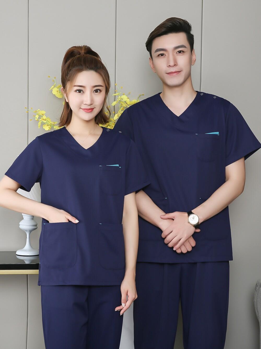 반팔 유니폼 세트 여름 간호사 여성 수술복 상하의 병원복 스판 세라복 미용사 - 상품 이미지