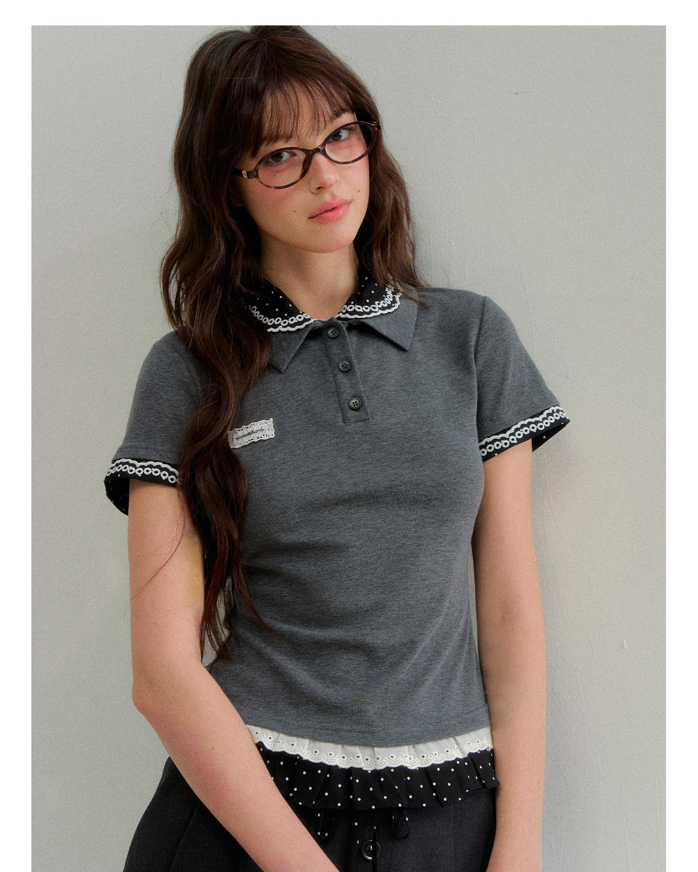 SunsetPark 도트 폴로카라 레이스 여성반팔티셔츠 - 상세 이미지 3