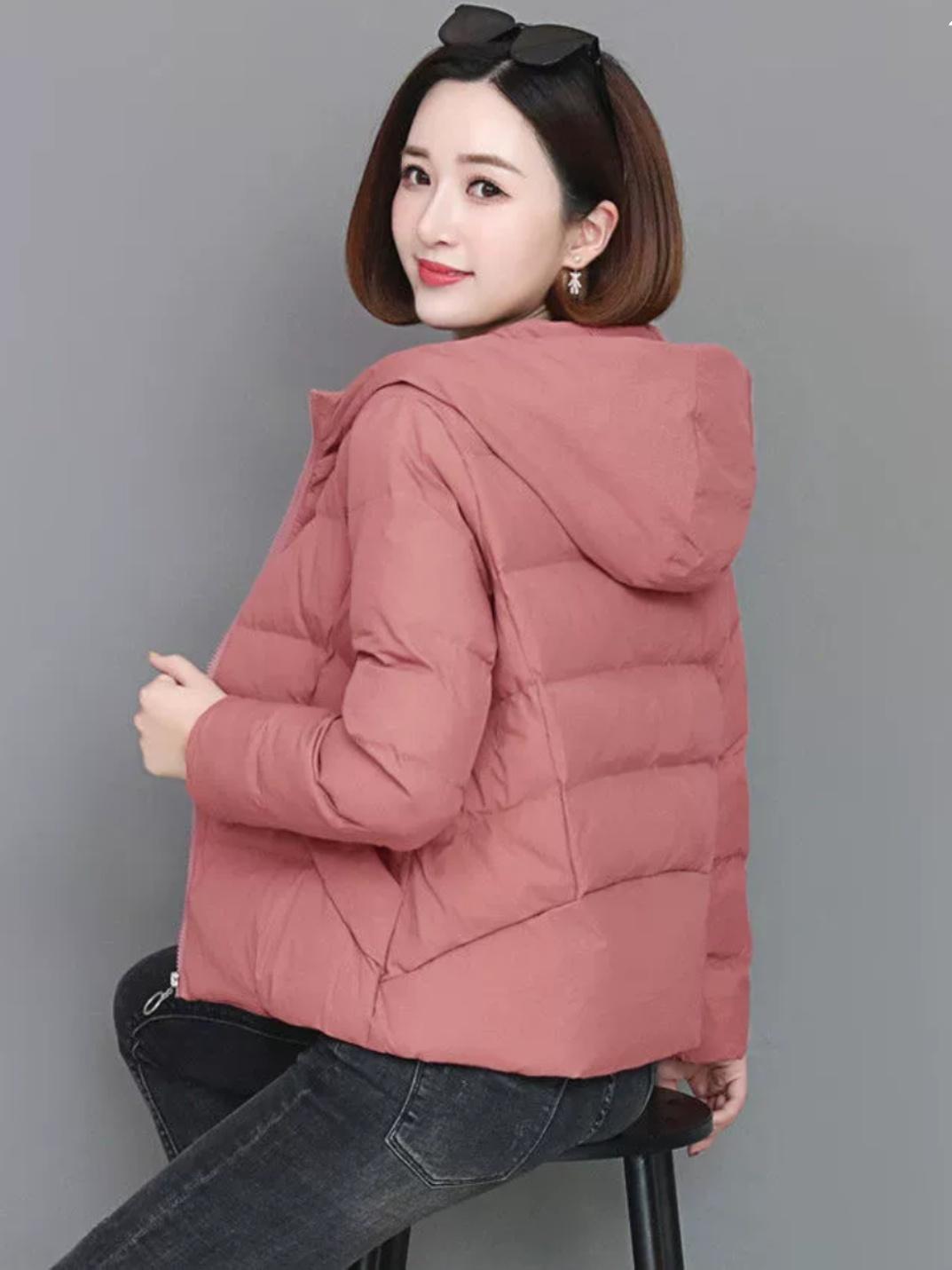 후드 무지 다운코트 여성용 긴팔 경량패딩 외투 상의 - 상품 이미지