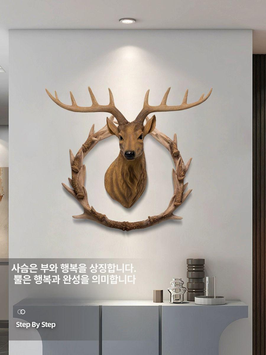 복고풍 벽장식 사슴머리 소형 헌팅트로피 장식품 북유럽 조각상 뿔 인조 노르딕 - 상세 이미지 5
