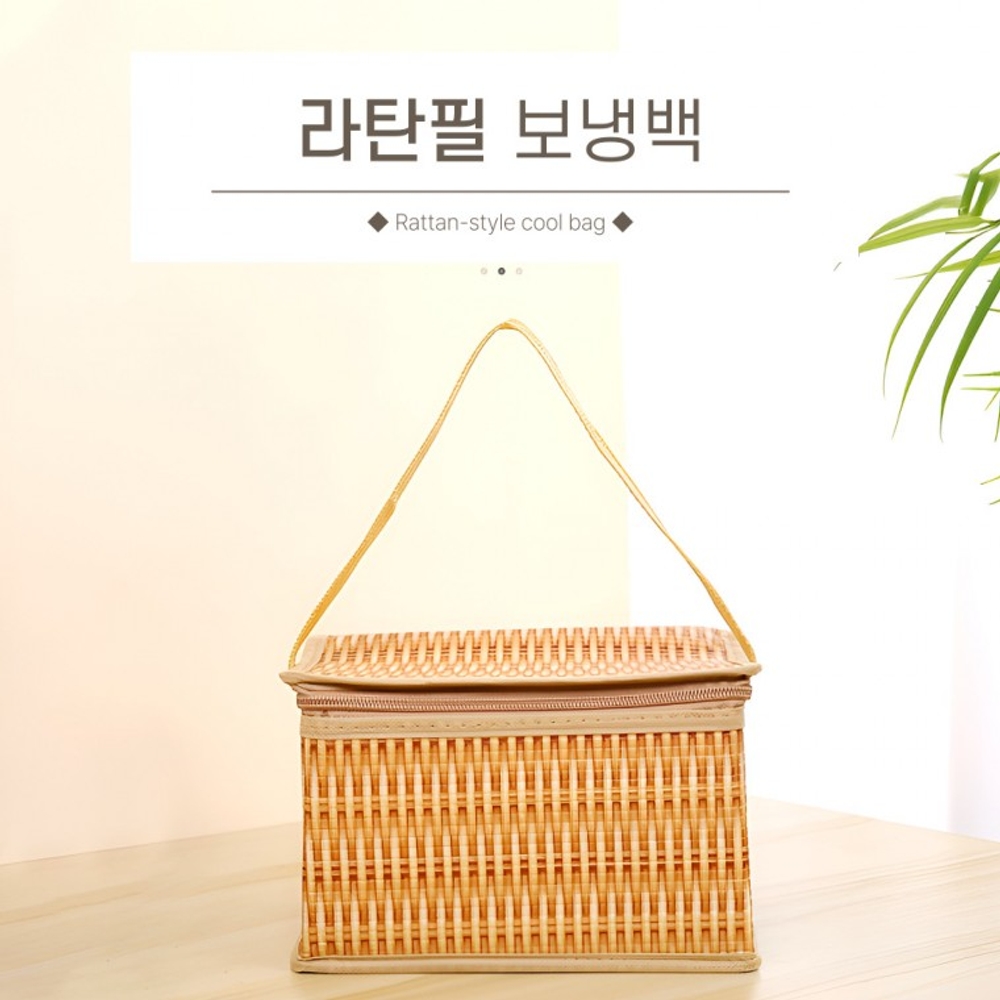 J2K 데일리 라탄 무늬 보냉백 도시락 가방 런치박스 미니 쿨러백 - 상세 이미지 2