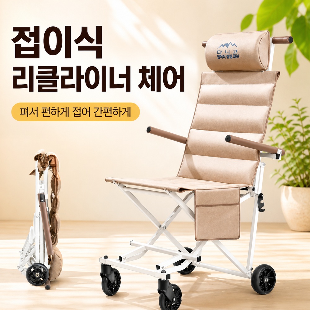 접이식 의자 바퀴달린 스틸프레임 등받이 헤드레스트 팔걸이 푹신한 보조이동식 휴대용 - 상세 이미지 2