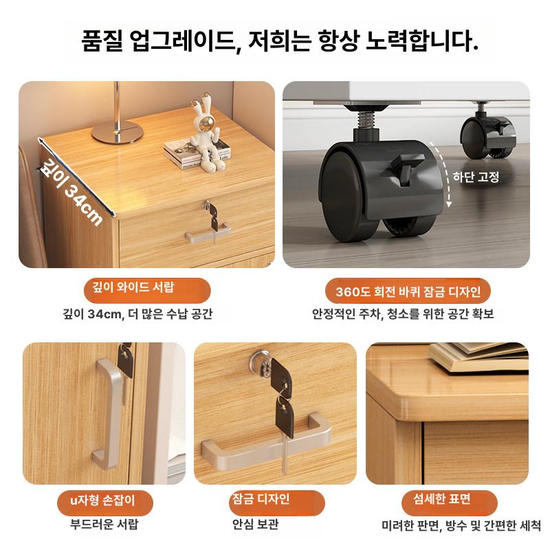 수납장 바퀴달린서랍장 이동식서랍장 미드센츄리 카트 트롤리 수납함 원목서랍장 - 상세 이미지 2