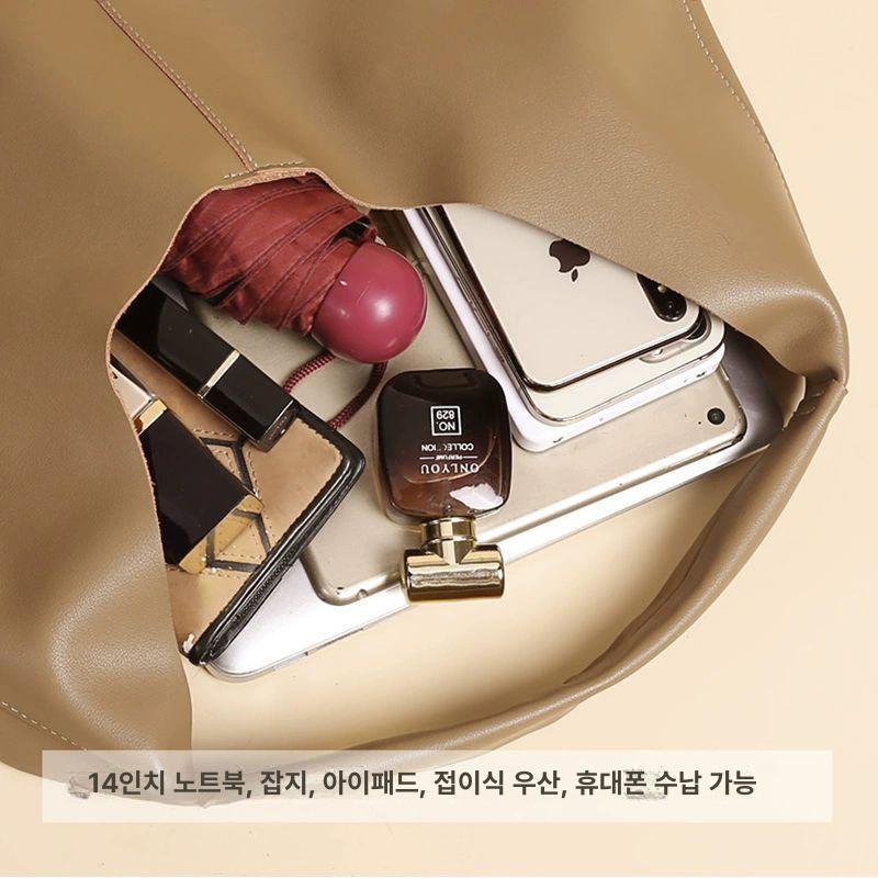 숄더백 리얼 소가죽 데일리 숄더백 호보백 보부상 가방 빅백 휘뚜루마뚜루가방 - 상세 이미지 4