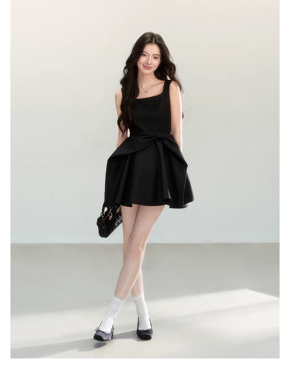미니 웨딩드레스 졸업 드레스 리본 원피스 블랙 화이트 파티 하객룩 셀프웨딩 스냅 촬영 이미지 7