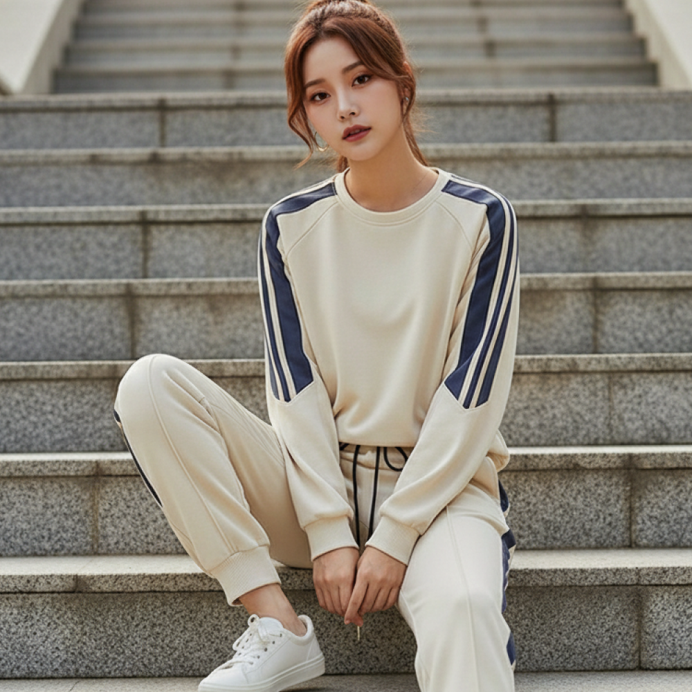 여성 봄 가을 츄리닝 맨투맨 세트 조거 바지 트레이닝복 셋업 러닝 트레이닝셋업 헬스복 - 상품 이미지