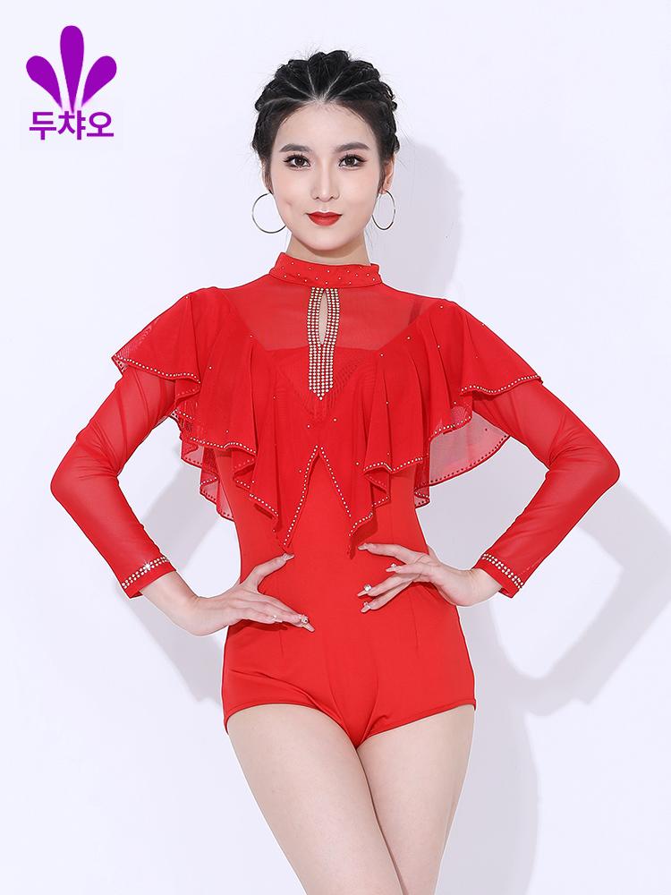 여성 라틴댄스복상의 공연의상 무대의상 스팽글 댄스티 공연복 연습 스포츠댄스복 탑 - 상세 이미지 5