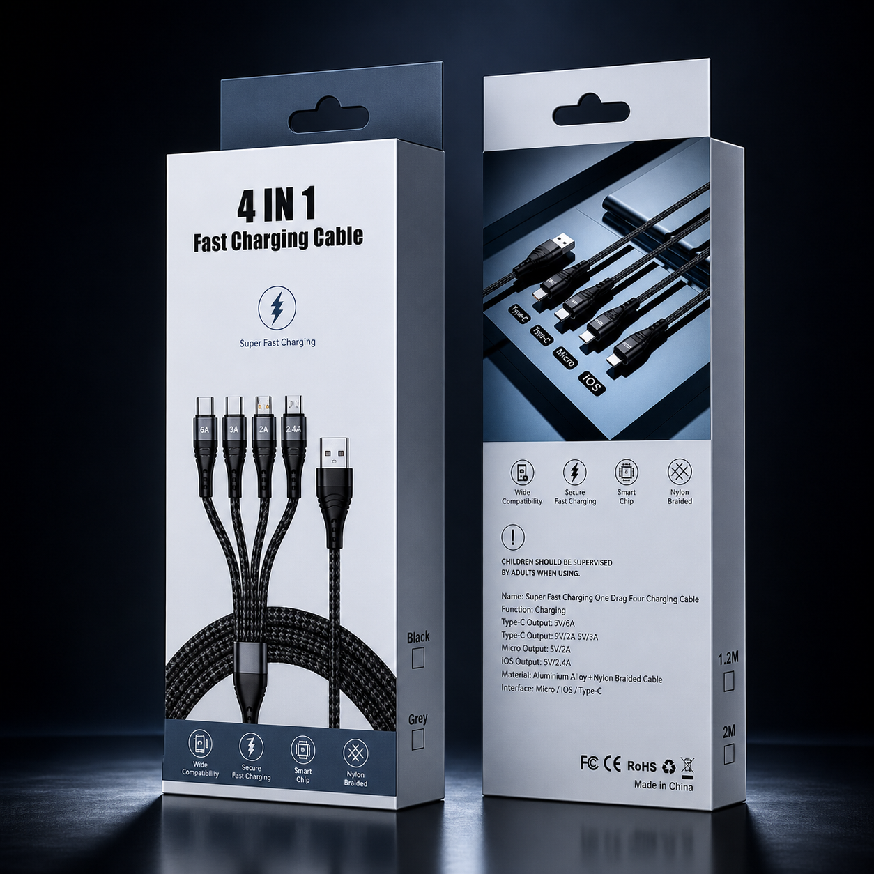 바라보고 66W 4in1 멀티 고속충전 케이블 C타입 아이폰 8핀 블랙, 1개, 1.2m - 상세 이미지 5