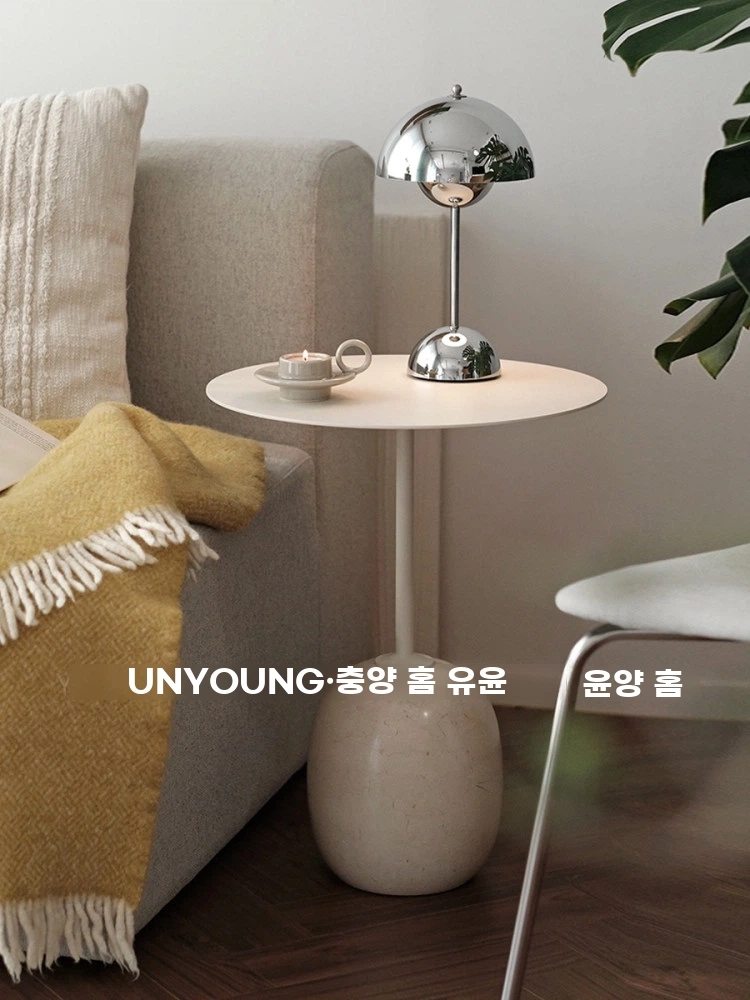 벨라로크 대리석 받침대 사이드 테이블 침대 소파 보조 A. 아이보리 화이트 40x50cm - 상세 이미지 3