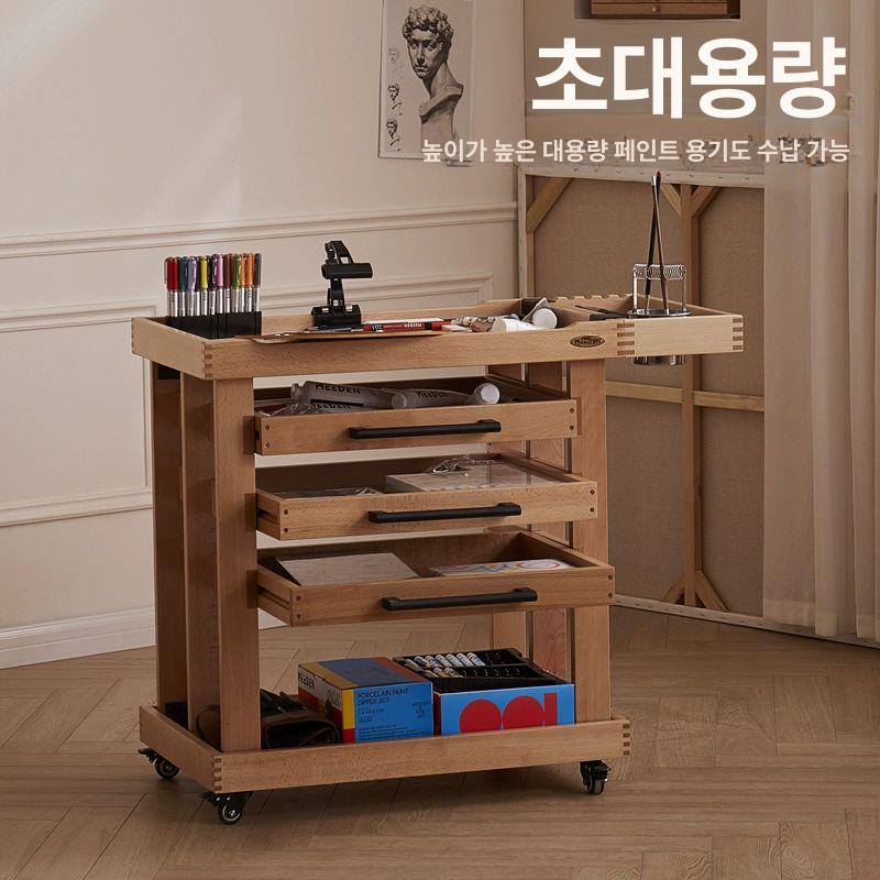 원목서랍트롤리 서랍트롤리 페인팅카트 미술작업실 전용 유화 아크릴 이동 도구트롤리 - 상세 이미지 3