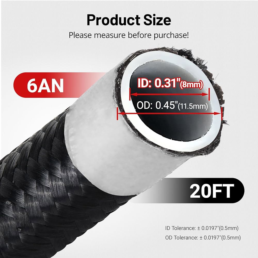 이블 에너지 6AN PTFE 연료 라인 키트, E85 나일론 땋은 호스 20FT LS 교환 EFI 피팅 키트 AN6 10.0 Feet - 상세 이미지 3