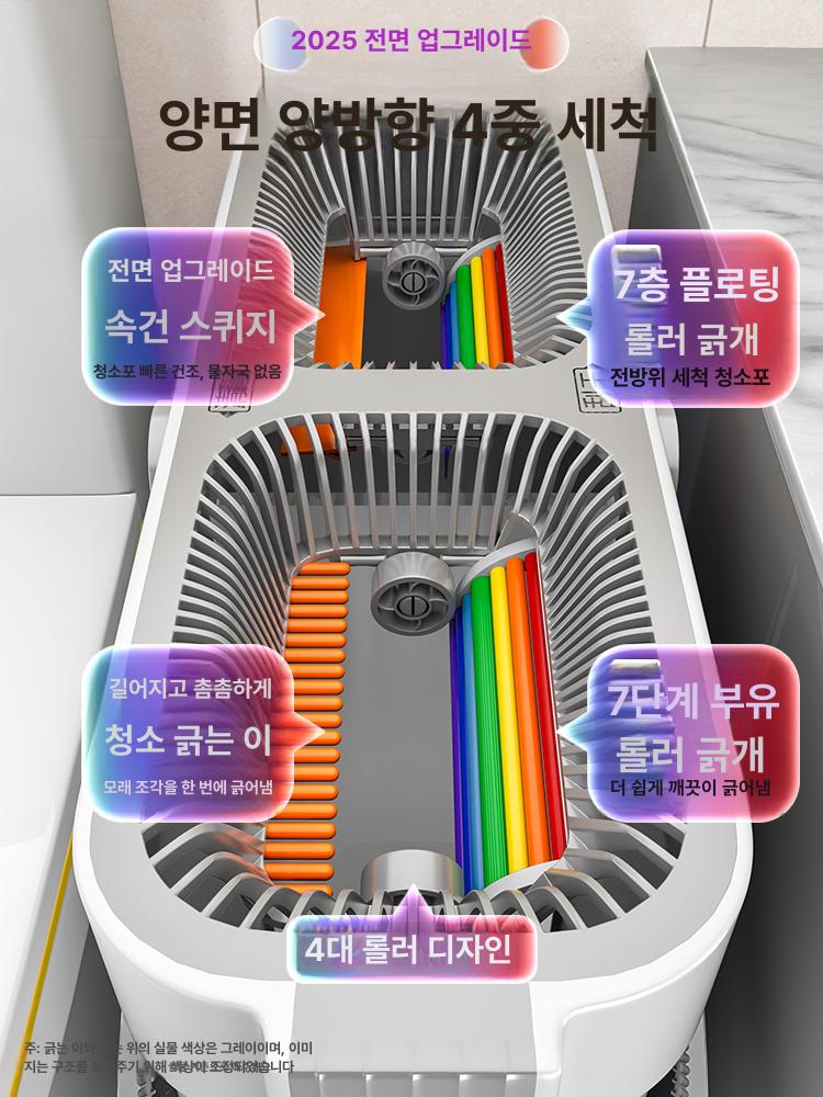 핸즈프리 밀대 대걸레 자동세척 탈수 자동급수 배수 극세사 세척통 클리닝 청소용품 - 상세 이미지 2