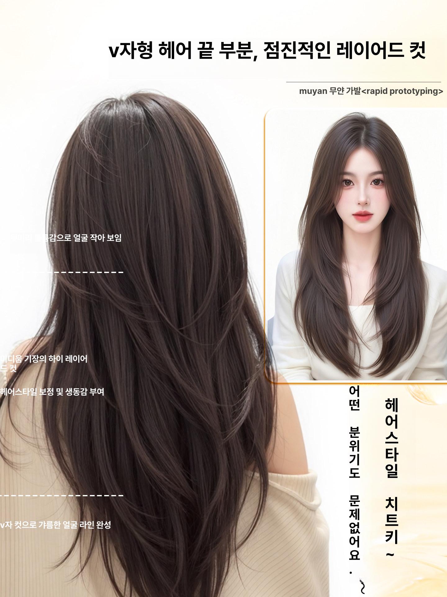 레이어드컷 부분가발 긴머리 내추럴 파마 자연스러운 웨이브 반가발 여성가발 항암 - 상세 이미지 5
