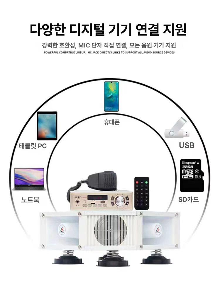 야외 사내 방송 농촌 싸이렌 홍보차 장비 자동차 앰프 스피커 음향 매장 카페 방수 - 상세 이미지 3
