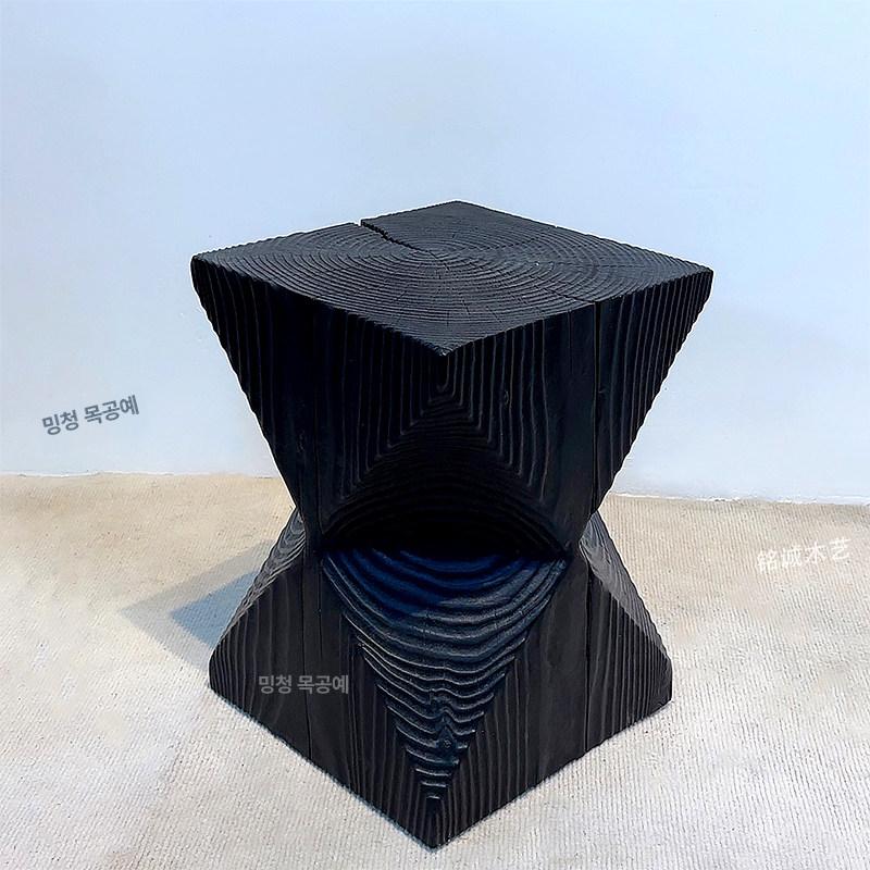 탄화목 체어 카페 레트로 의자 인테리어 원형 받침대 장식품 등받이 높이 - 상세 이미지 4