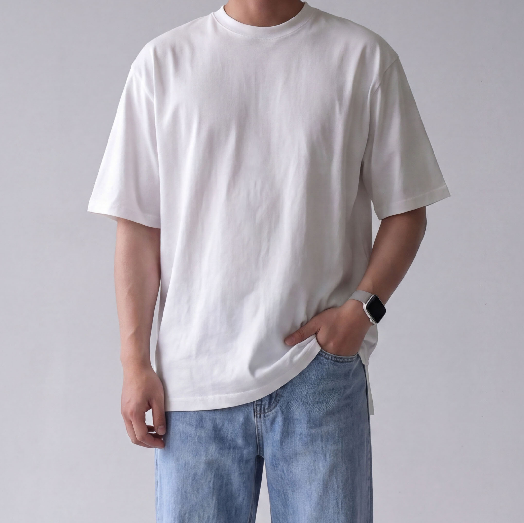 1+1 남자레이어드티 반팔무지티 흰색반팔티 - 상세 이미지 2