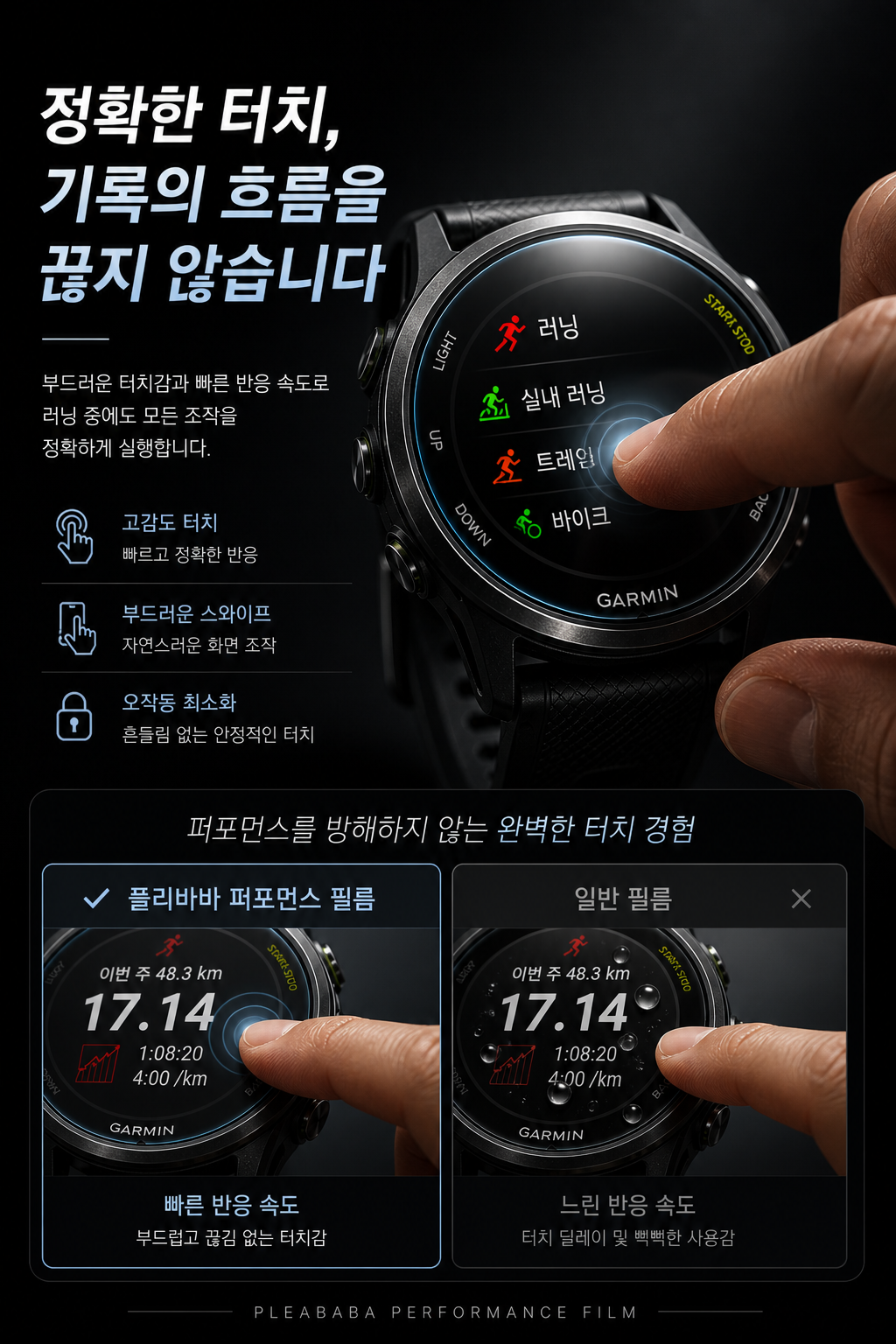 고선명 퍼포먼스 플리바바 가민 포러너 액정보호필름 스마트 워치 보호 필름 Garmin포러너 570, 47mm, 2매입 - 상세 이미지 3