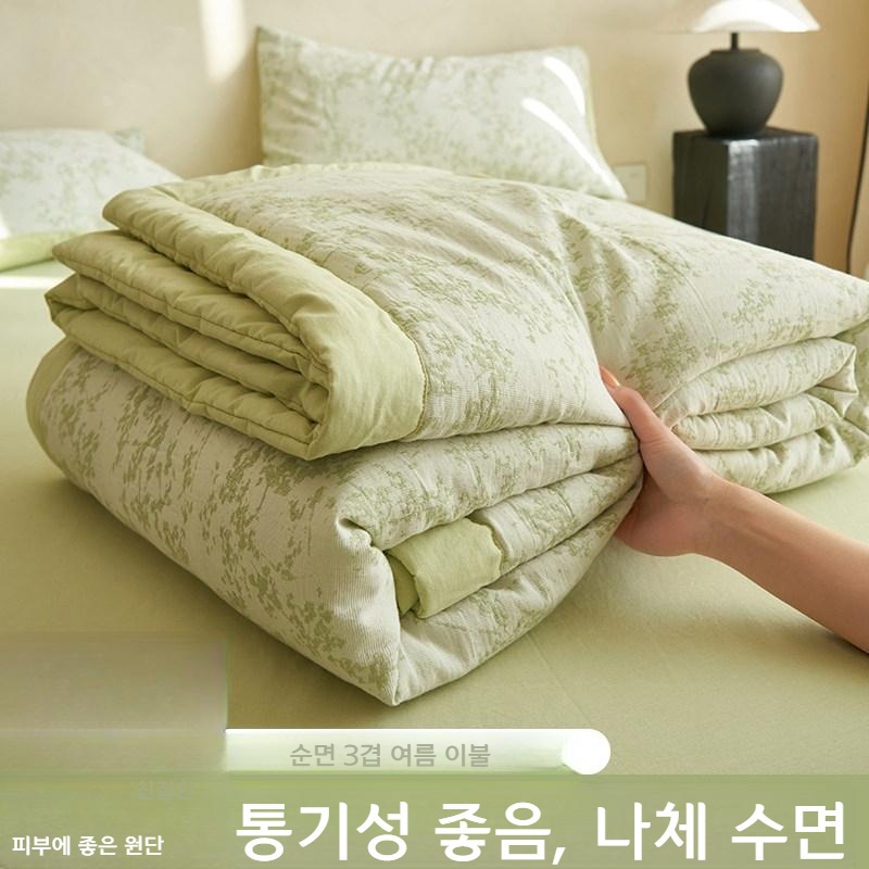 3겹 순면 이불 세트 4개입 여름 침구 꽃과 과일 싱글 이불 180x220cm - 상세 이미지 3