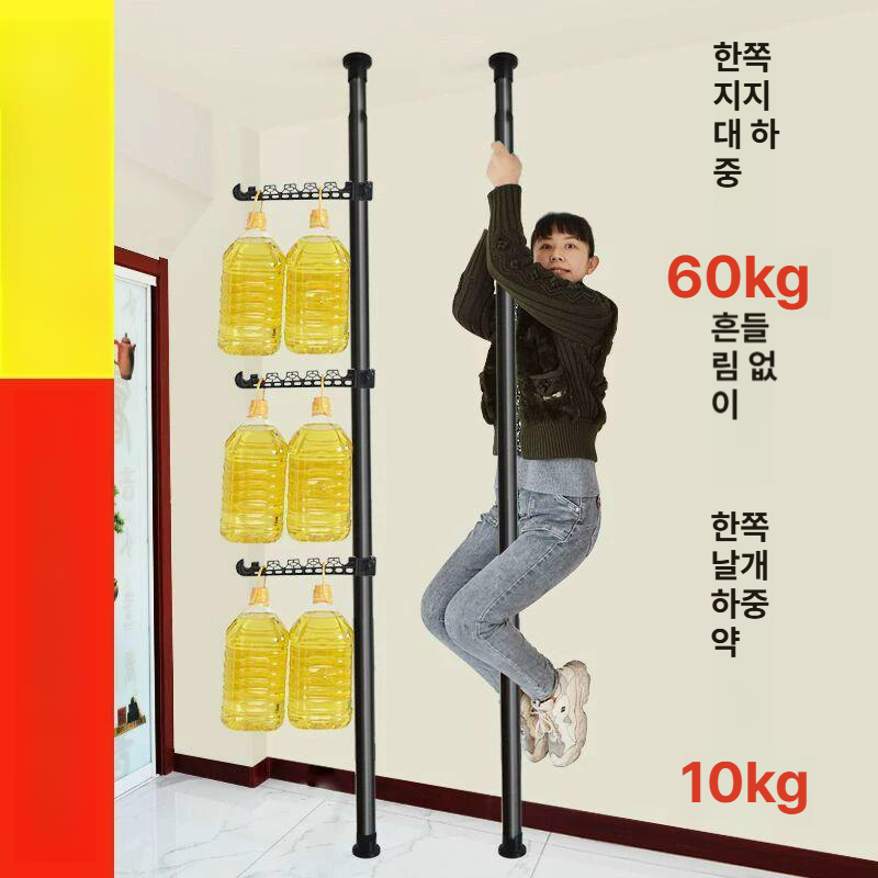천정 폴행거 고정식 건조대 옷걸이 수납 랙 튼튼한 의류행거 천장형행거 높이 조절 - 상세 이미지 2