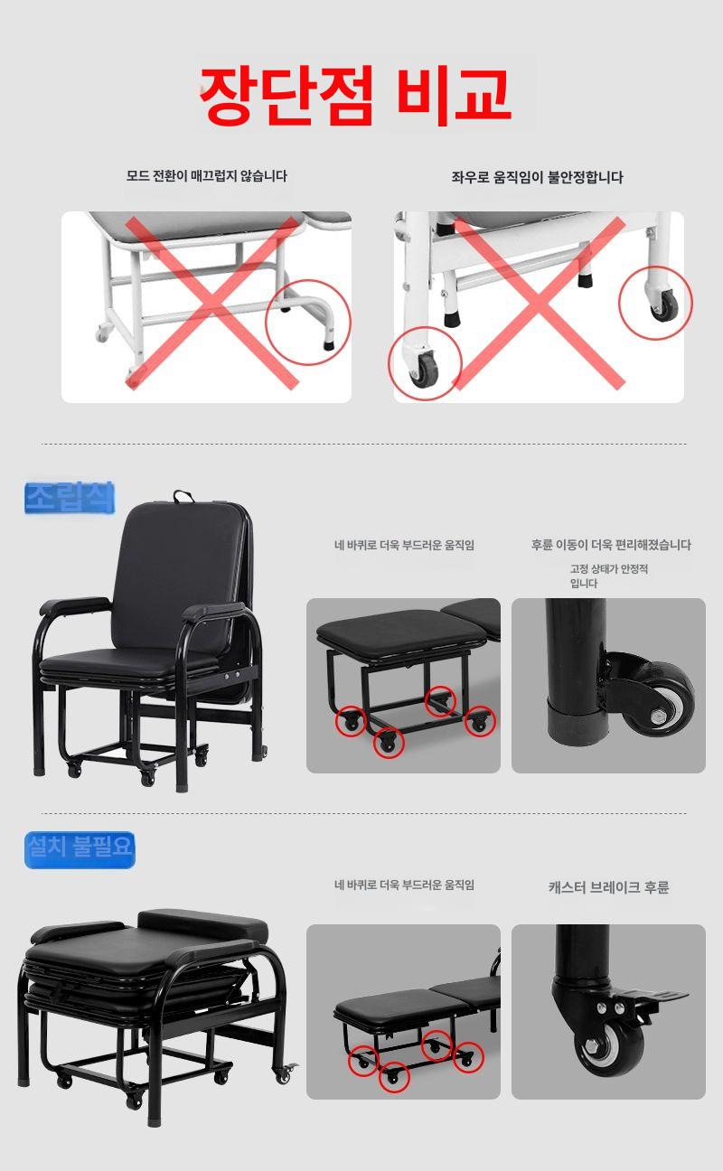 이동식 간호 접이식침대 보조 노인 간병침대 공간활용 간이침대 매트리스 취침 당직 - 상세 이미지 4