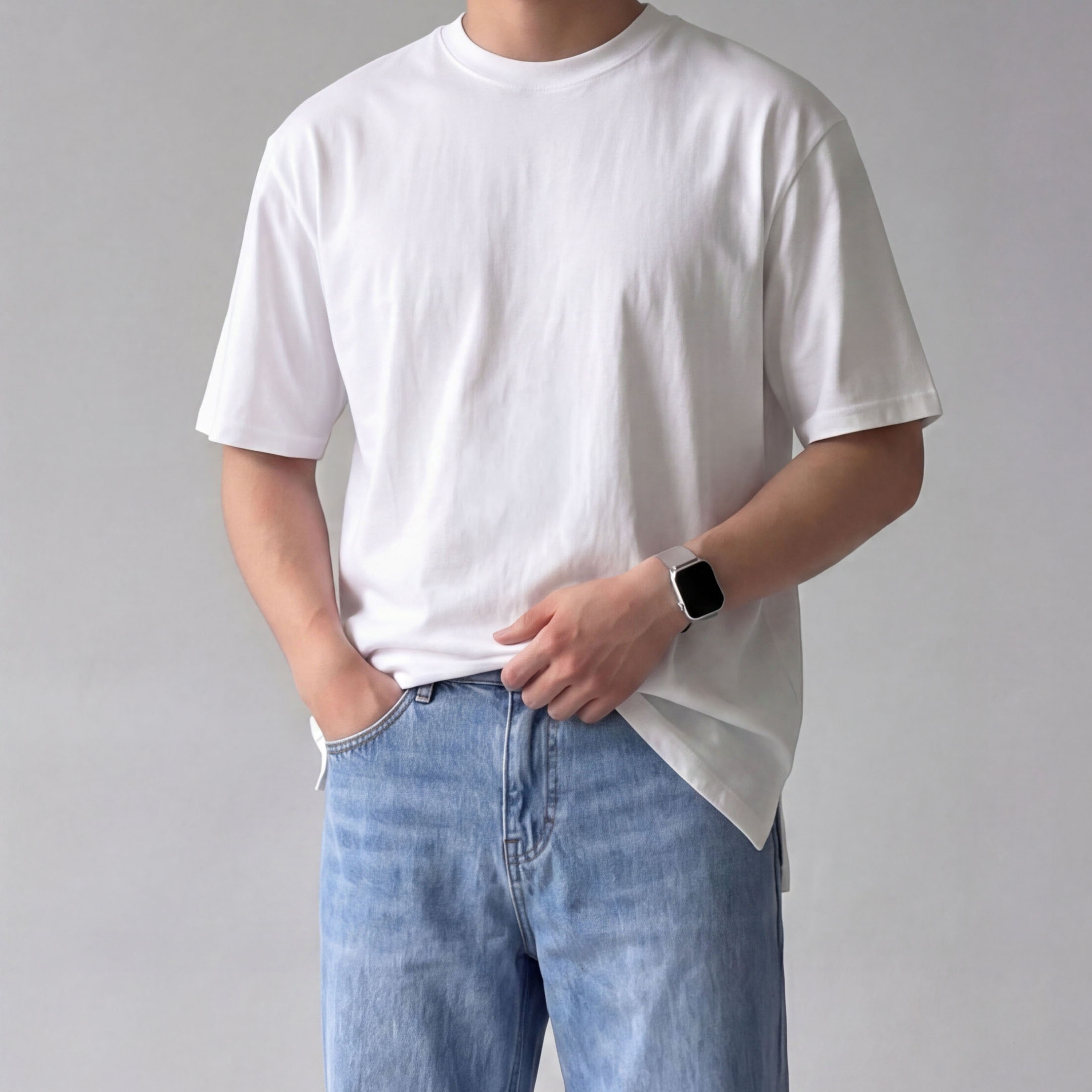 1+1 남자레이어드티 반팔무지티 흰색반팔티 - 상세 이미지 3