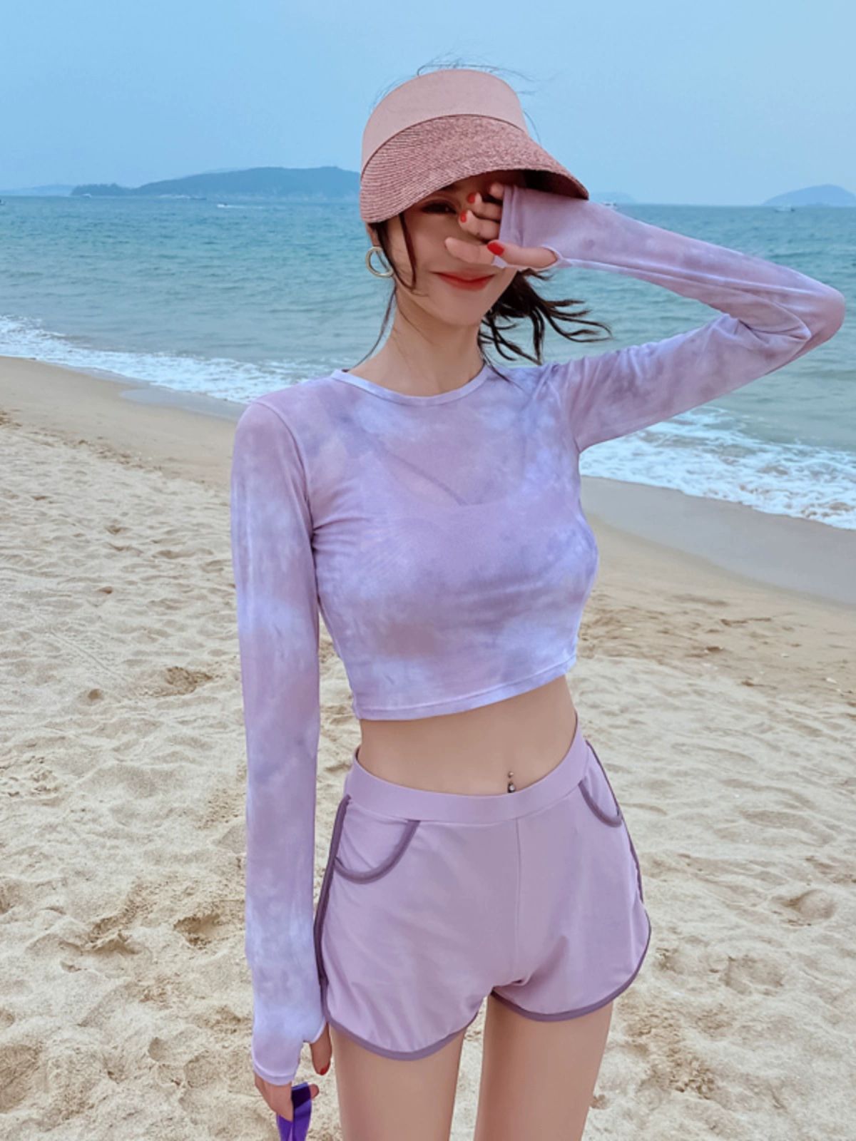 수영복브라탑 크롭 반바지 4피스 비키니 탱크탑 a컵 - 상품 이미지