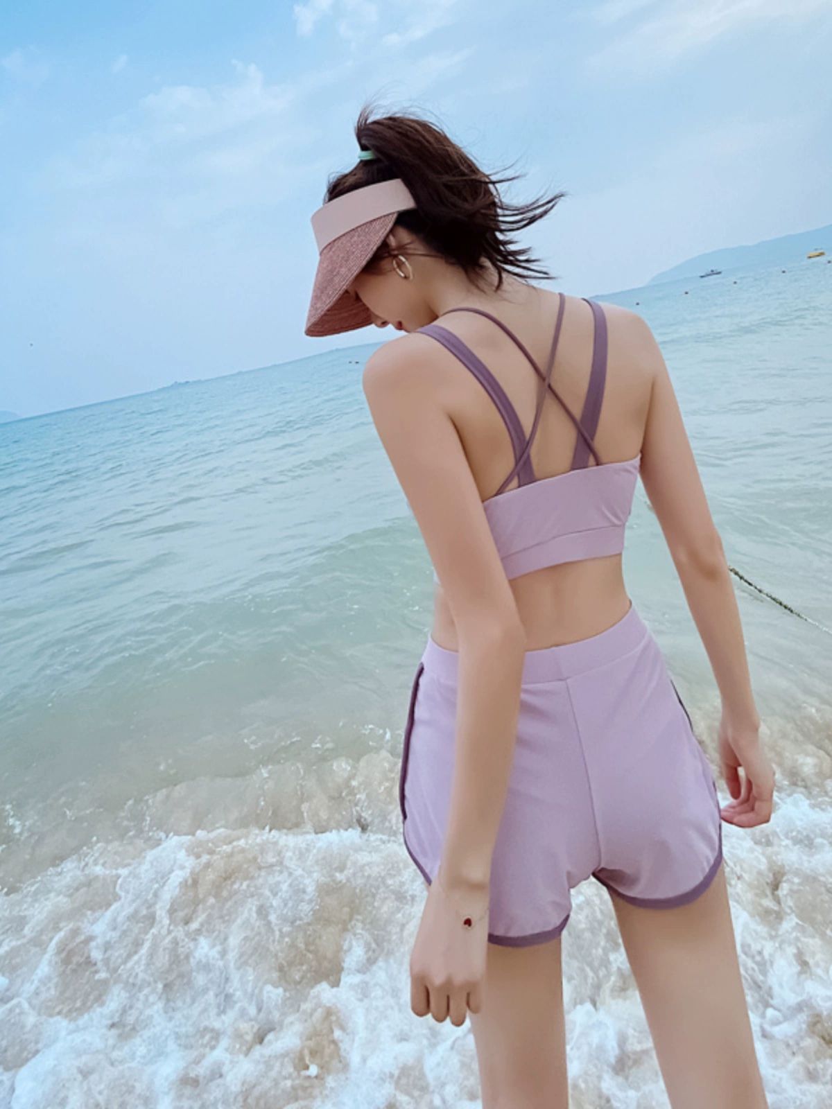 수영복브라탑 크롭 반바지 4피스 비키니 탱크탑 a컵 - 상세 이미지 4