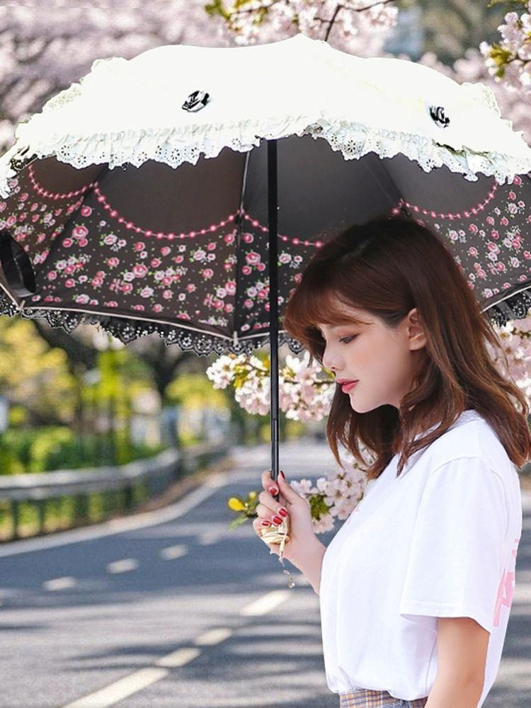 복고풍 우양산 자외선차단 레이스 햇빛 여성 여름 우산 레트로 암막양산 프릴 공주풍 - 상세 이미지 2