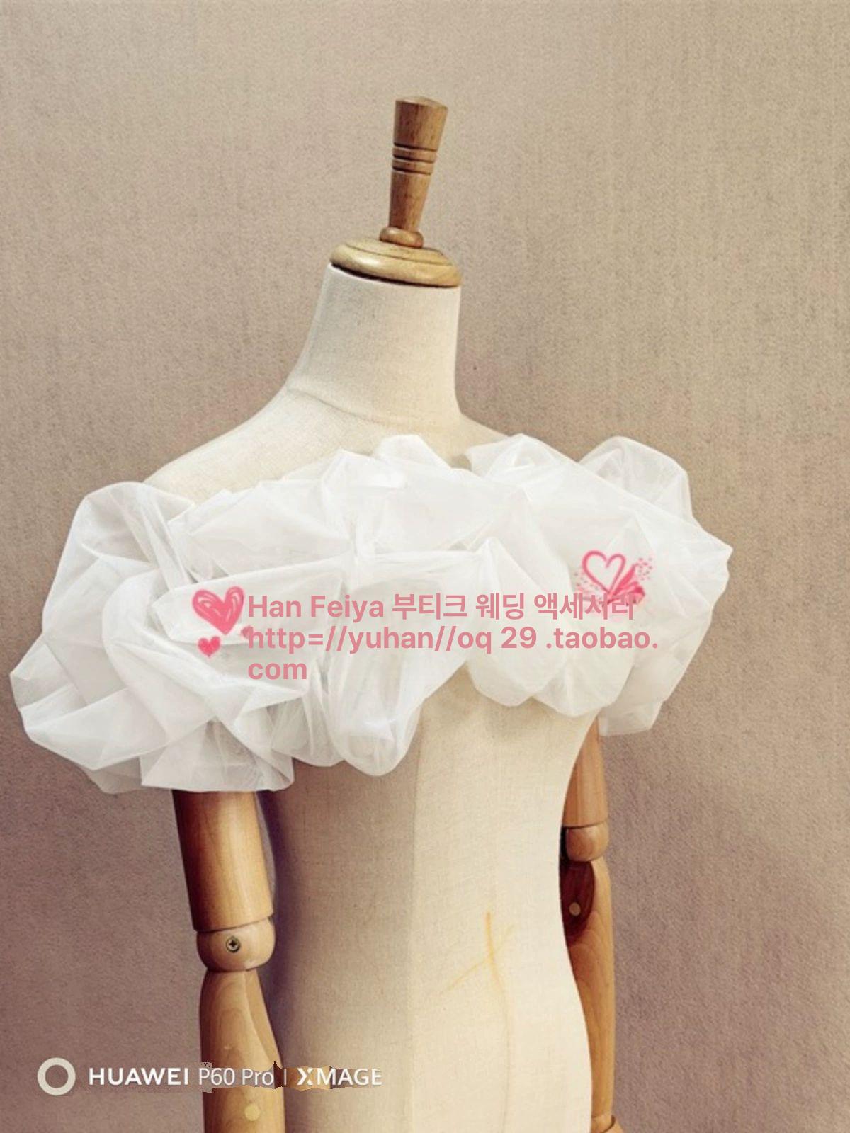 웨딩 드레스볼레로 메쉬 퍼프 신부 망토 풍성 레이스 망사 - 상세 이미지 2