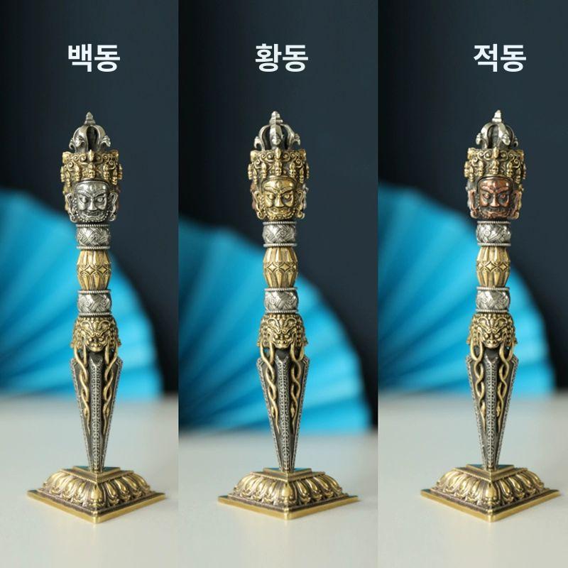 황동 금강저 티벳 순동 불교용품 액운방지 금속 받침대포함 밀교 수행 행운 수호신 - 상세 이미지 4