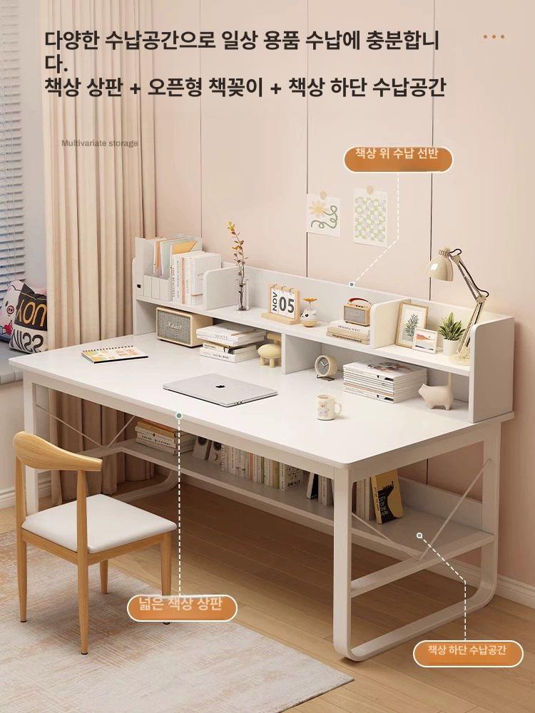 대학생 공부책상 데스크 일자형 청소년 간이 서재 조립 고등 자취방 선반형 - 상세 이미지 3