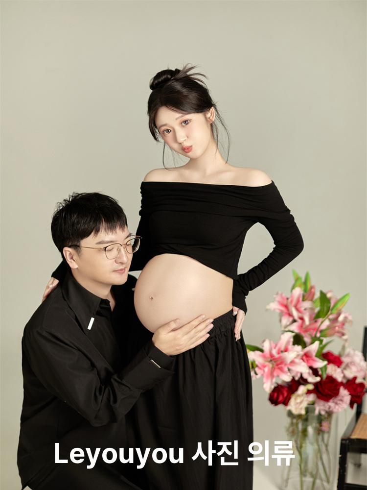 블랙 의상 투피스 오프숄더 여성 스커트 블라우스 탑 원피스 - 상세 이미지 5