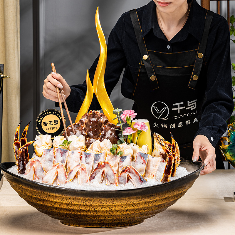 대형 회접시 황금색 씨푸드 접시 용 초밥 스시 호텔 디피 - 상세 이미지 2