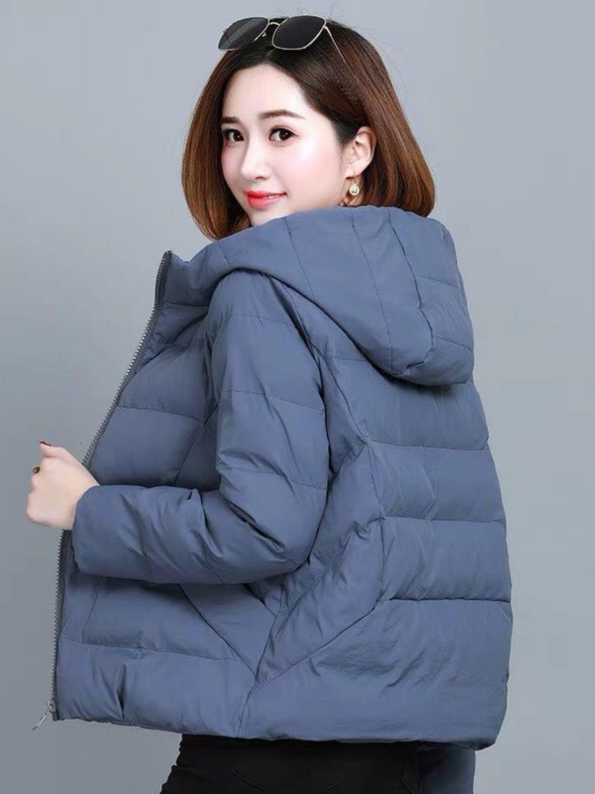 후드 무지 다운코트 여성용 긴팔 경량패딩 외투 상의 - 상세 이미지 2