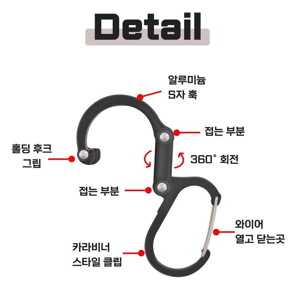 기어 차박 나브 클립 포켓 에이드 검은색 비너클립 카라비너 소형 - 상세 이미지 4