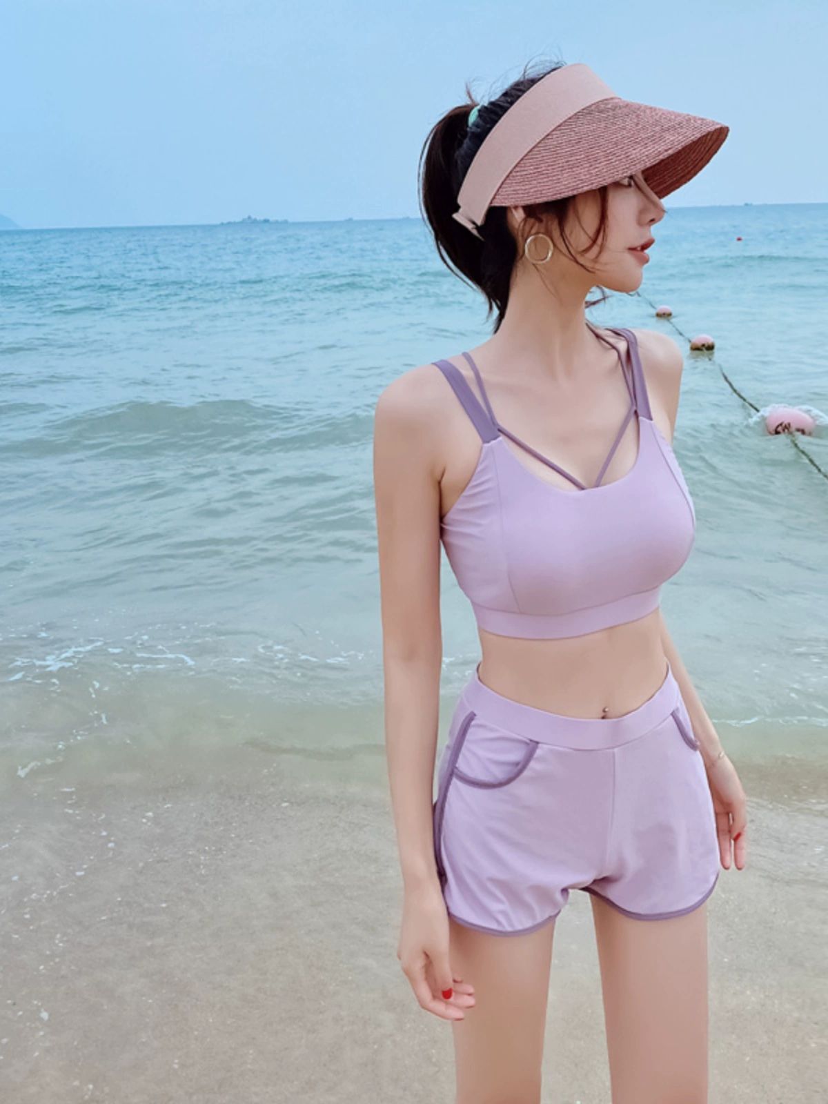 수영복브라탑 크롭 반바지 4피스 비키니 탱크탑 a컵 - 상세 이미지 3