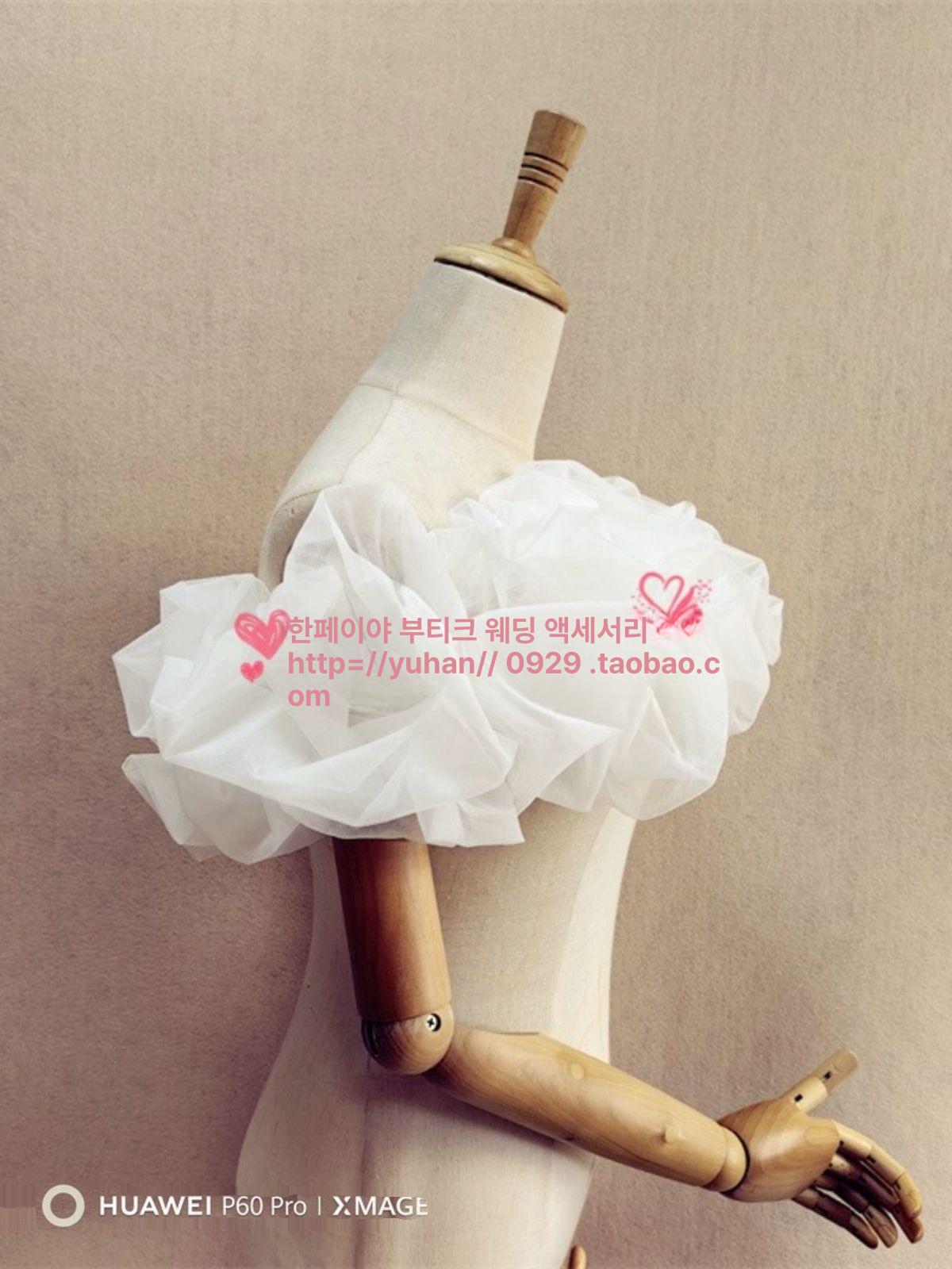 웨딩 드레스볼레로 메쉬 퍼프 신부 망토 풍성 레이스 망사 - 상세 이미지 3
