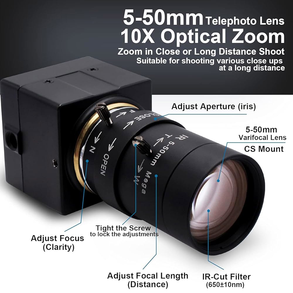 SVPRO 2MP USB 웹 카메라 5-50mm PC OTG, CS 렌즈 광학 UVC 캠 프리 미니 마운트 줌 CMOS 고속 드라이브 1080P HD 웹캠 프레임 컴퓨터 10X - 상세 이미지 2