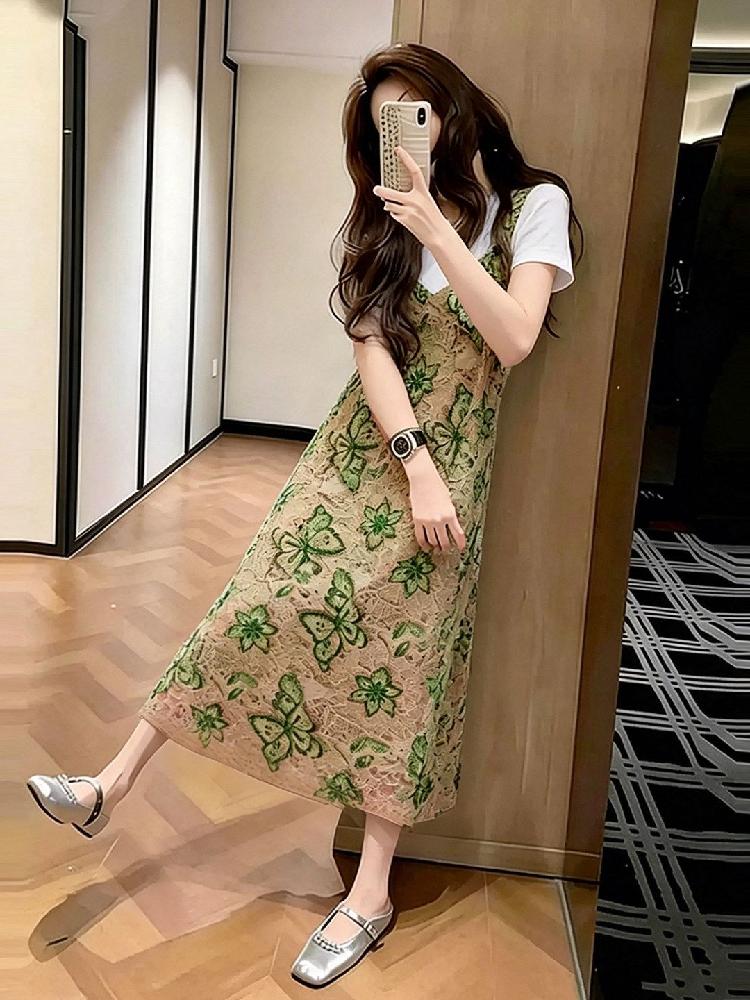 프렌치 플라워 롱원피스 여성 여름 원피스 레이어드 바캉스 꽃무늬 - 상세 이미지 4